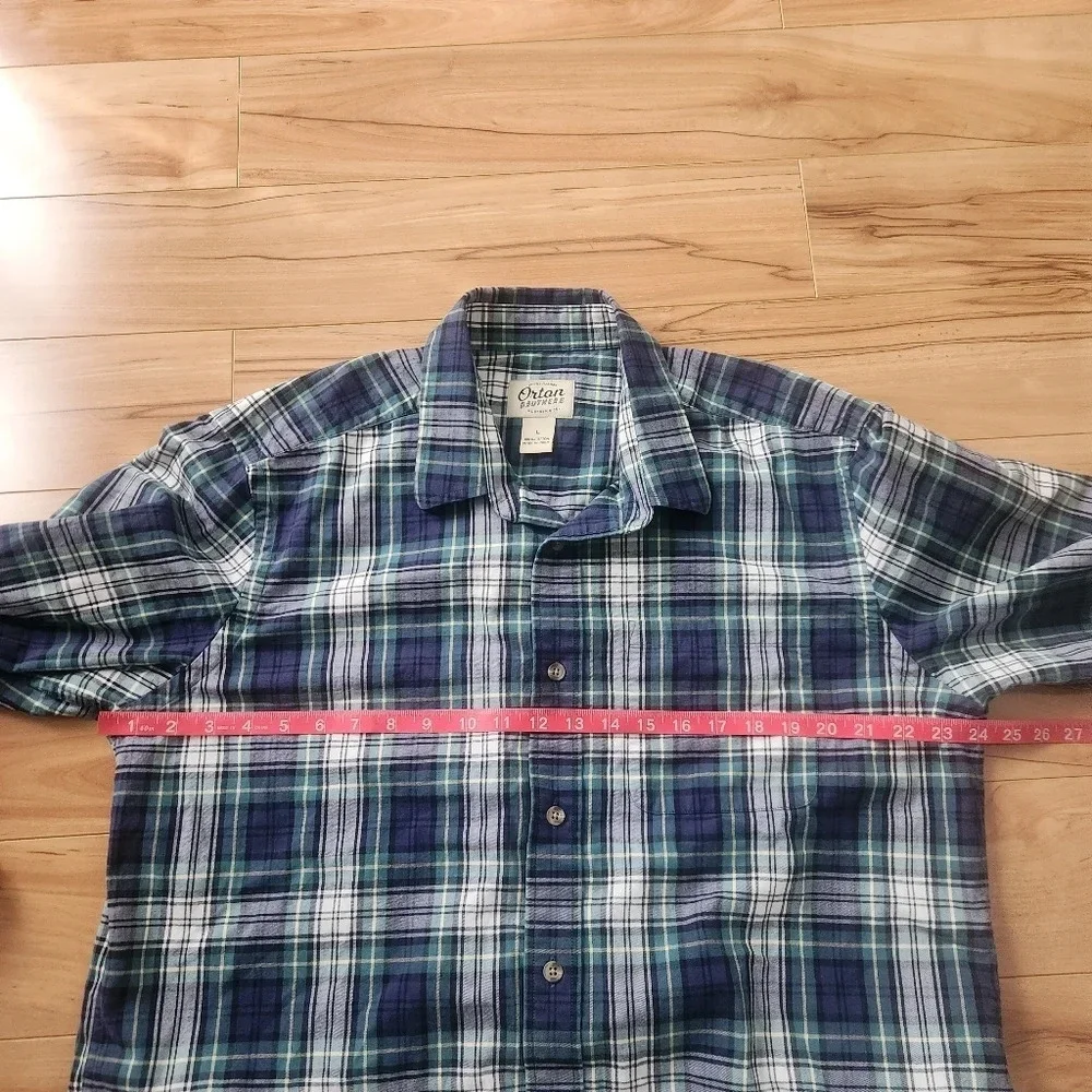 Orton Brothers Plaid 100% Cotton Shirt Size LARGE Long Sleeve Button Down